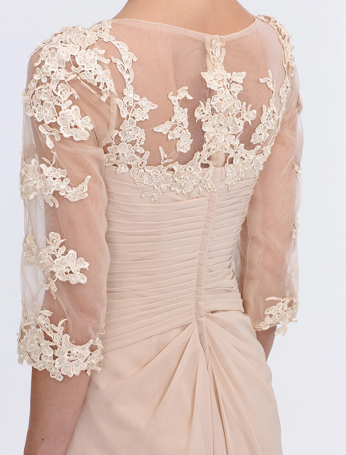 wholesale  A-Line Mother of the Bride Dress Fall Wedding Guest Dresses Plus Size Elegant See Through V Neck Floor Length Chiffon Half Sleeve with Appliques Side Draping