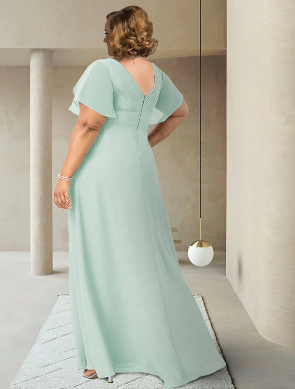 wholesale  A-Line Mother of the Bride Dress Plus Size Elegant V Neck Floor Length Chiffon Short Sleeve with Sash / Ribbon Ruching