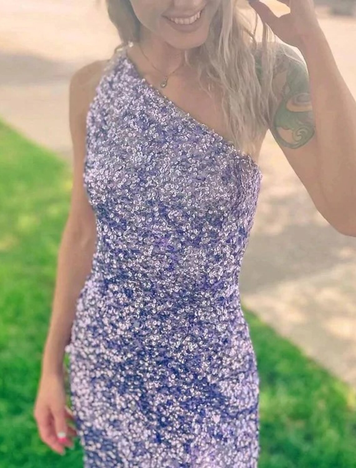 wholesa Sexy Prom Dresses Sparkle & Shine High Split Formal Evening Dress Mermaid One Shoulder Sleeveless Sweep / Brush Train Sequined with Sequin
