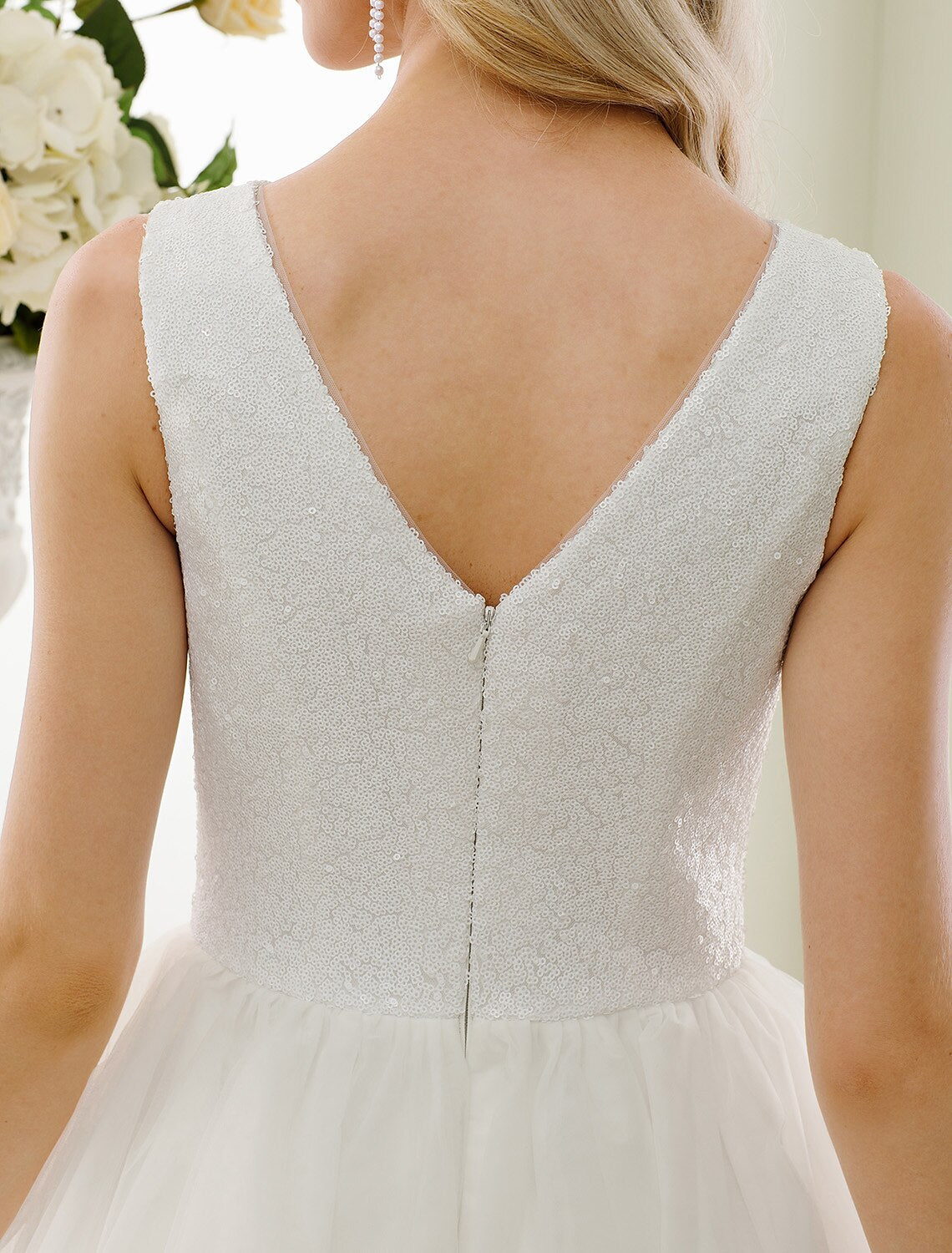 wholesale  Reception Sparkle & Shine Little White Dresses Wedding Dresses A-Line Scoop Neck Sleeveless Tea Length Tulle Bridal Gowns With Lace Sequin