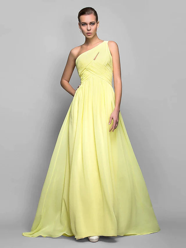 Wholesa Sheath / Column Minimalist Dress Holiday Sweep / Brush Train Sleeveless One Shoulder Georgette with Criss Cross Ruched