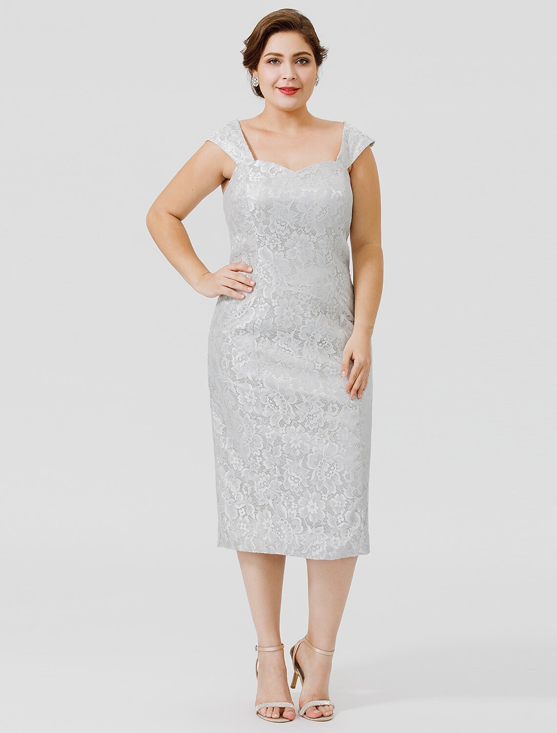 wholesale  Sheath / Column Mother of the Bride Dress Formal Elegant & Luxurious Plus Size Convertible Dress Straps Tea Length Chiffon All Over Lace Sleeveless yes with Lace