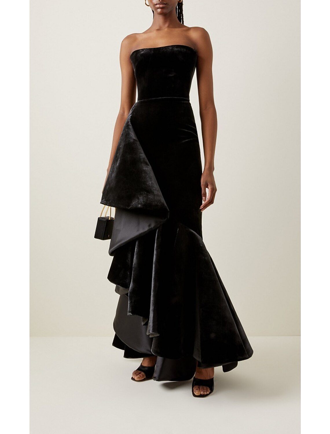 wholesale  Mermaid / Trumpet Prom Dresses Little Black Dress Dress Prom Formal Evening Floor Length Sleeveless Strapless Velvet with Ruffles Pure Color