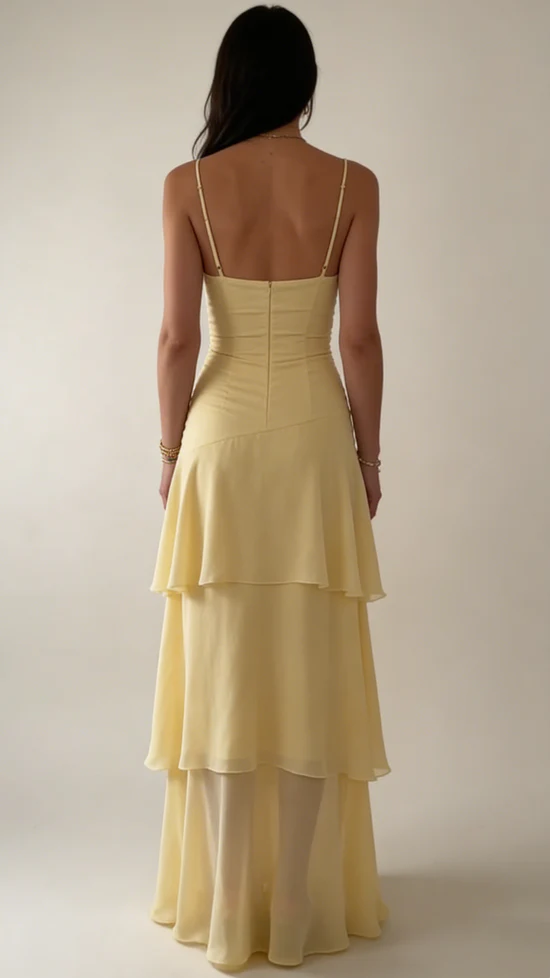 Elegant Fitted Sweetheart Spaghetti Strap Tiered Maxi Prom Dress