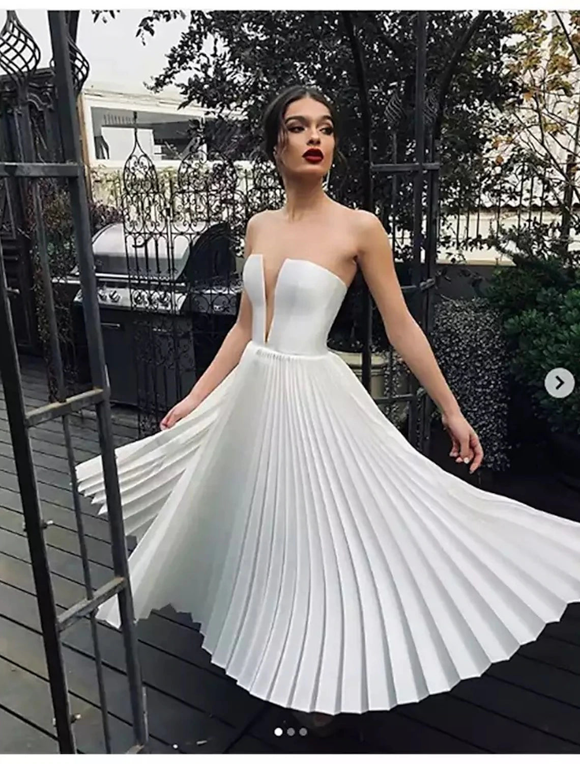 wholesale  Reception Little White Dresses Wedding Dresses A-Line Sweetheart Strapless Ankle Length Lace Bridal Gowns With Pleats Solid Color