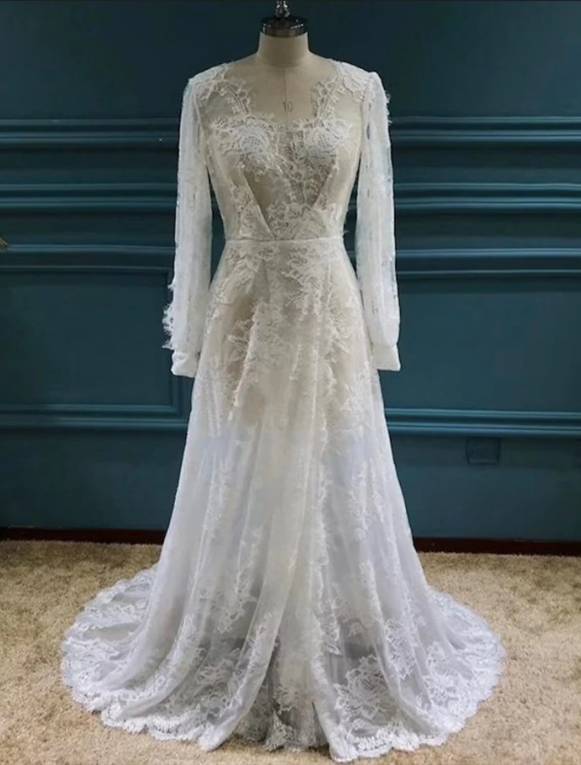 wholesale   Beach Sexy Boho Wedding Dresses A-Line V Neck Long Sleeve Sweep / Brush Train Lace Outdoor Bridal Gowns With Appliques Split Front Summer Fall Wedding Party