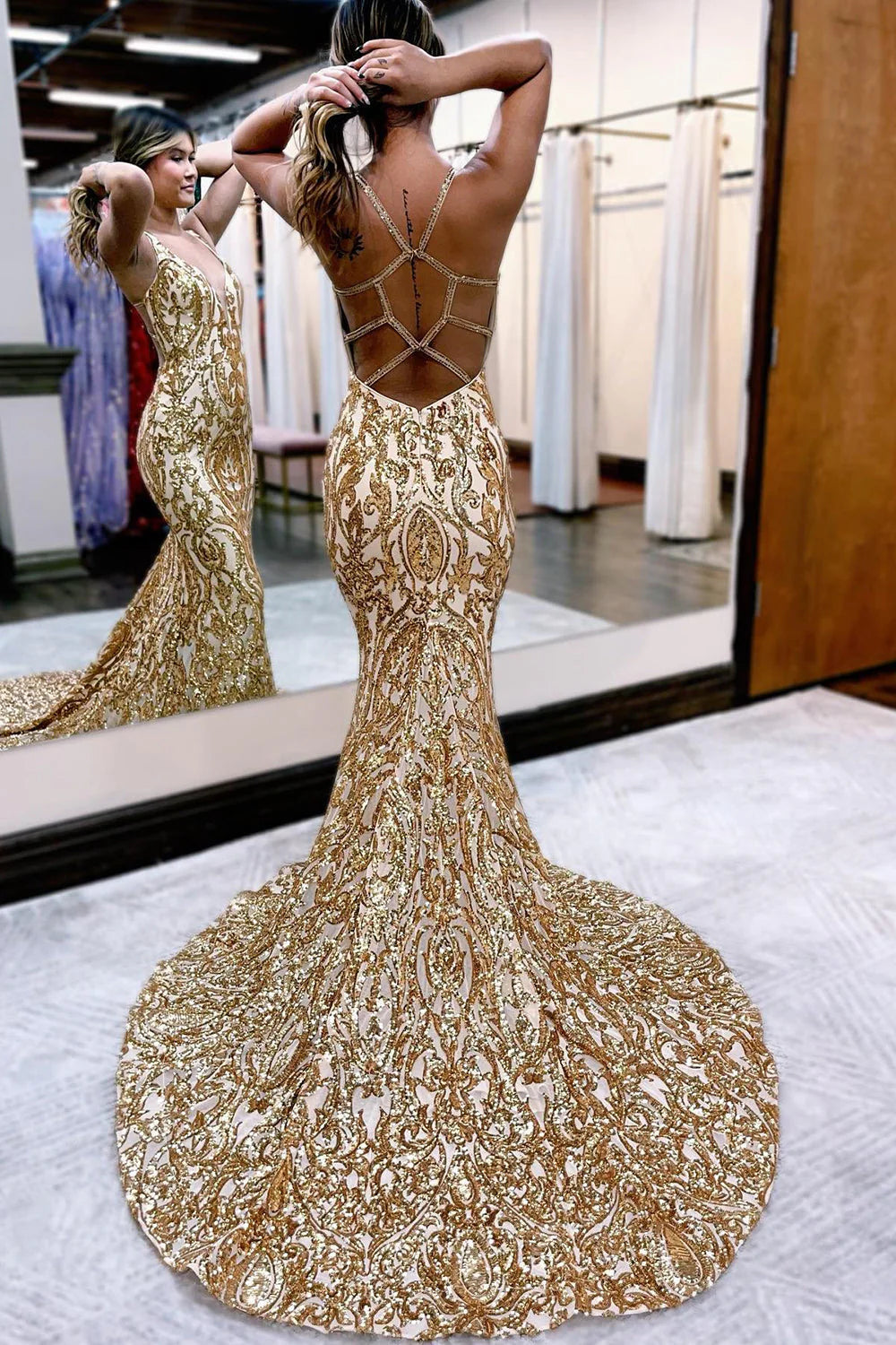 Wholesa Mermaid Sequin Sparkly Prom Dress