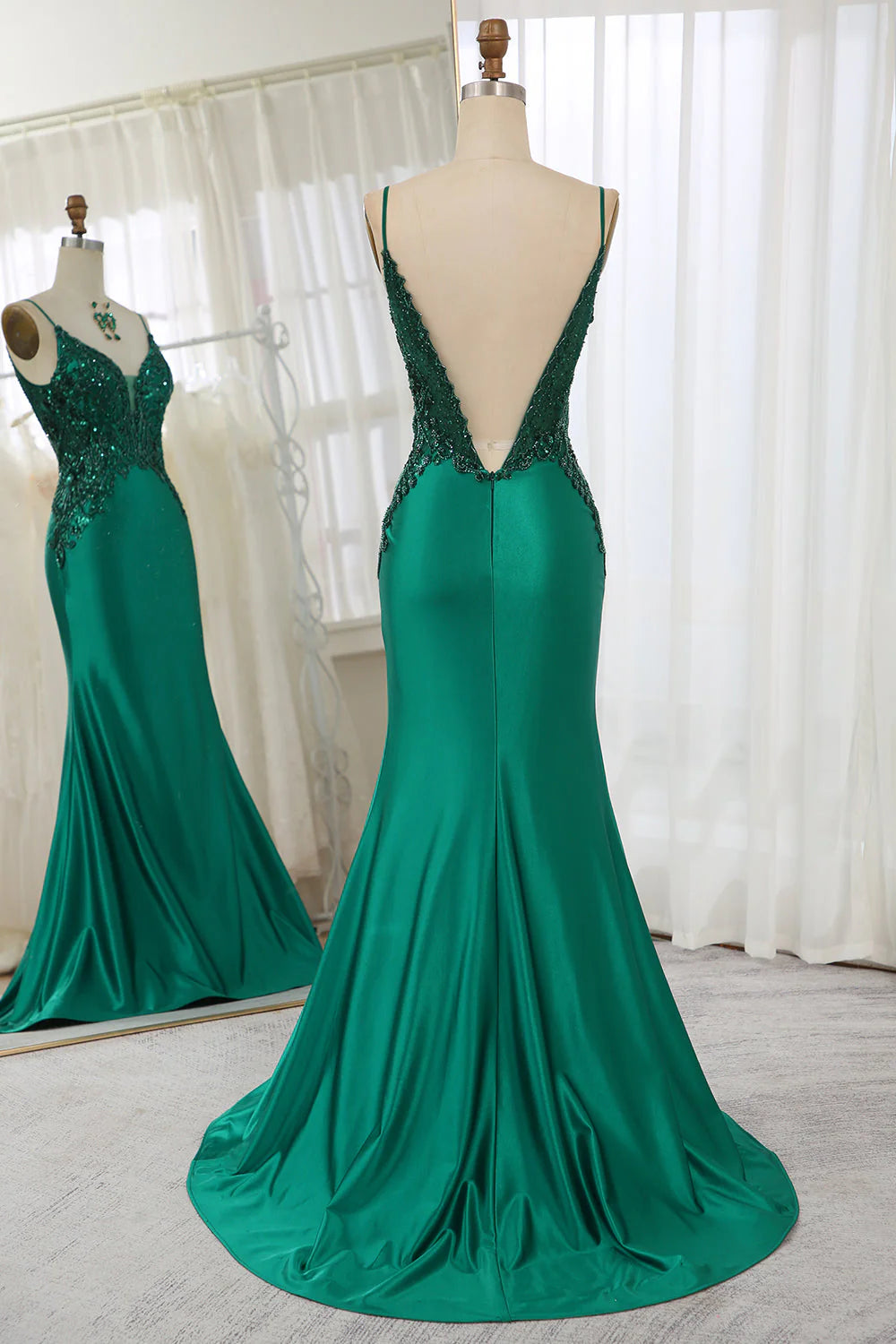 Wholesa Mermaid Backless Beaded Appliques Long Prom Dress