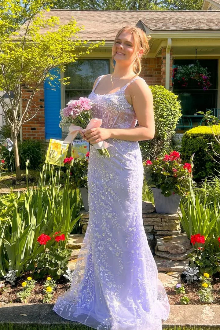 Enchanting Corset-Back Lavender Lace Mermaid Prom Dress