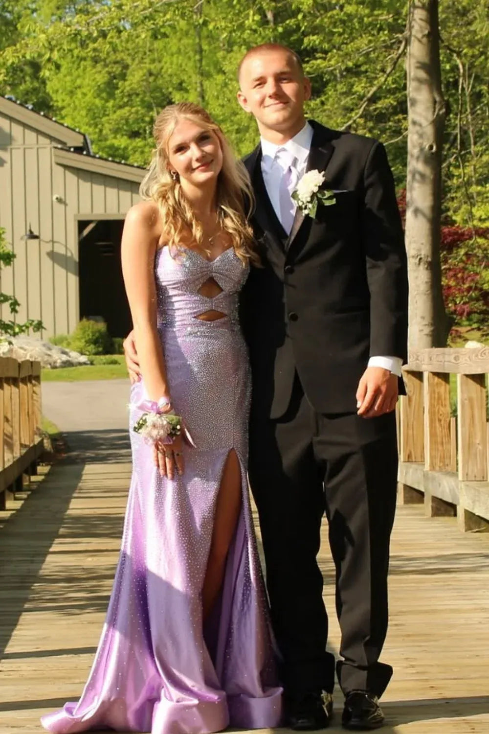 Enchanting Strapless Cut-Out Rhinestone Lavender Mermaid Prom Dress