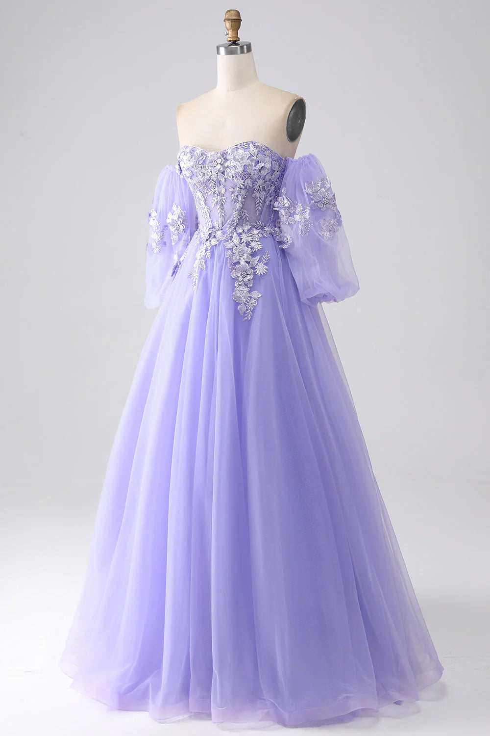 Wholesa A-Line Strapless Tulle Sleeves Long Prom Dress
