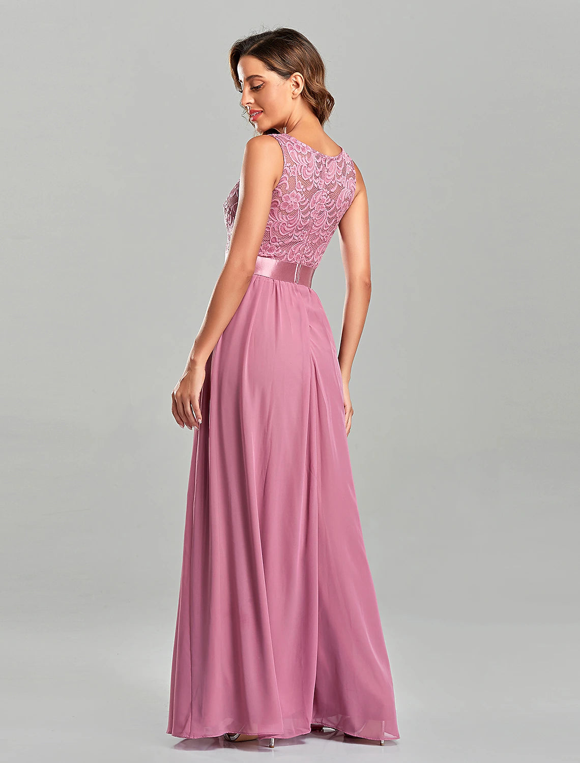 wholesa A-Line Evening Gown Empire Dress Party Wear Wedding Guest Floor Length Short Sleeve Jewel Neck Chiffon with Embroidery