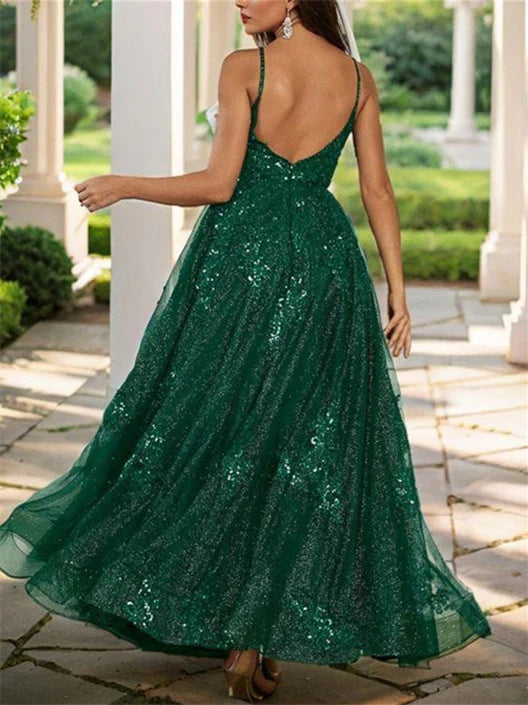 Wholesa A-Line Spaghetti Straps Floor-Length Long Prom Dresses