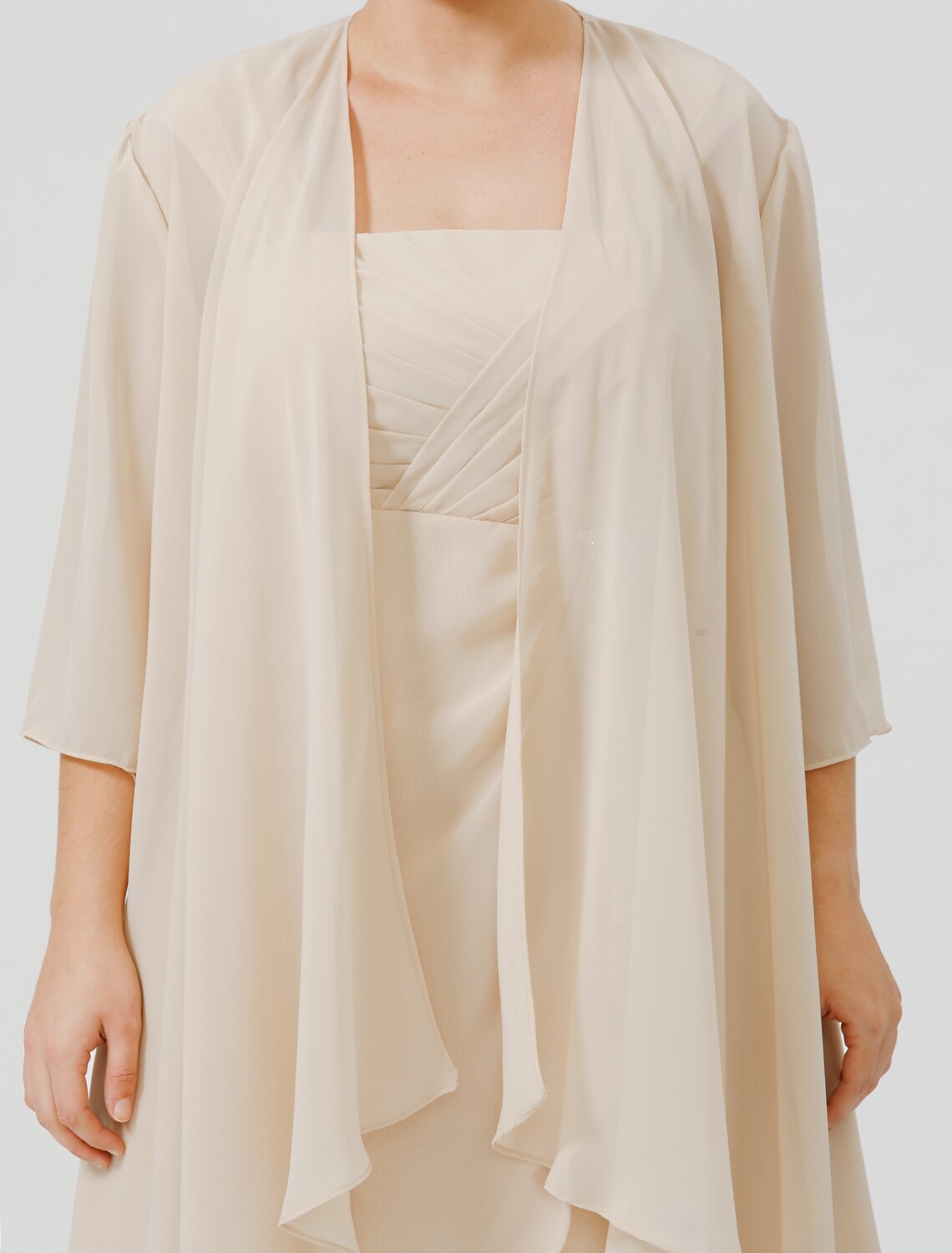 wholesale  Sheath / Column Mother of the Bride Dress Plus Size Elegant Straps Knee Length Chiffon Sheer Lace Sleeveless yes with Criss Cross