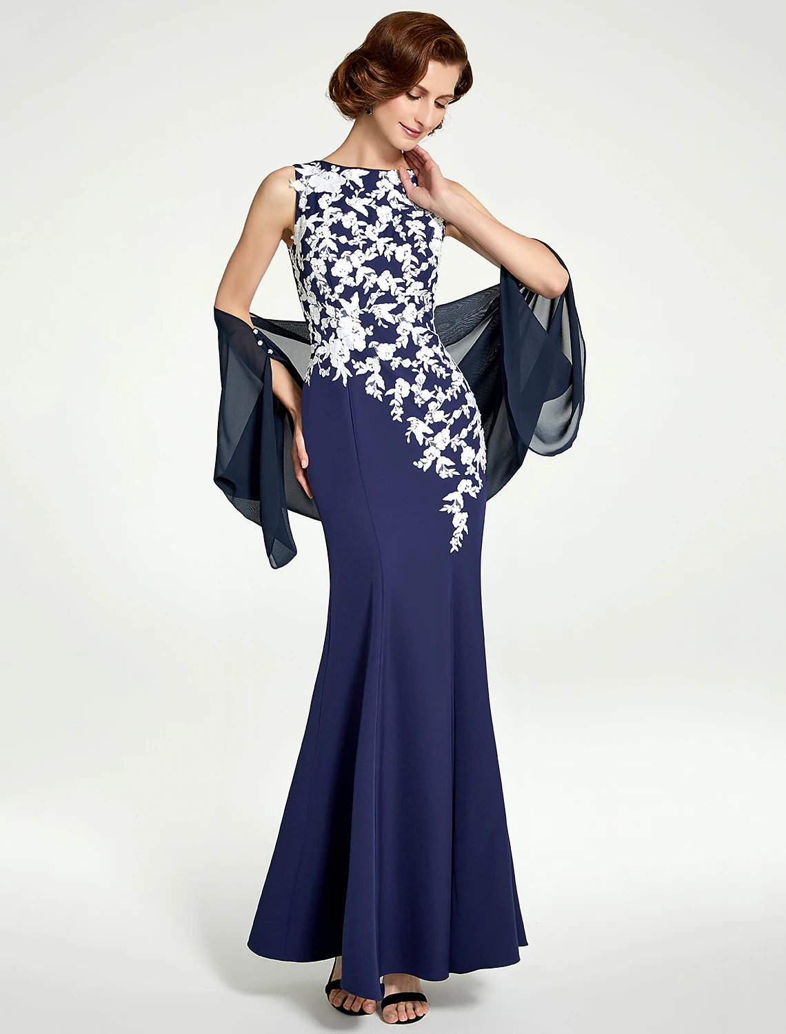 wholesale  Mermaid / Trumpet Mother of the Bride Dress Jewel Neck Floor Length Chiffon Lace Sleeveless with Lace