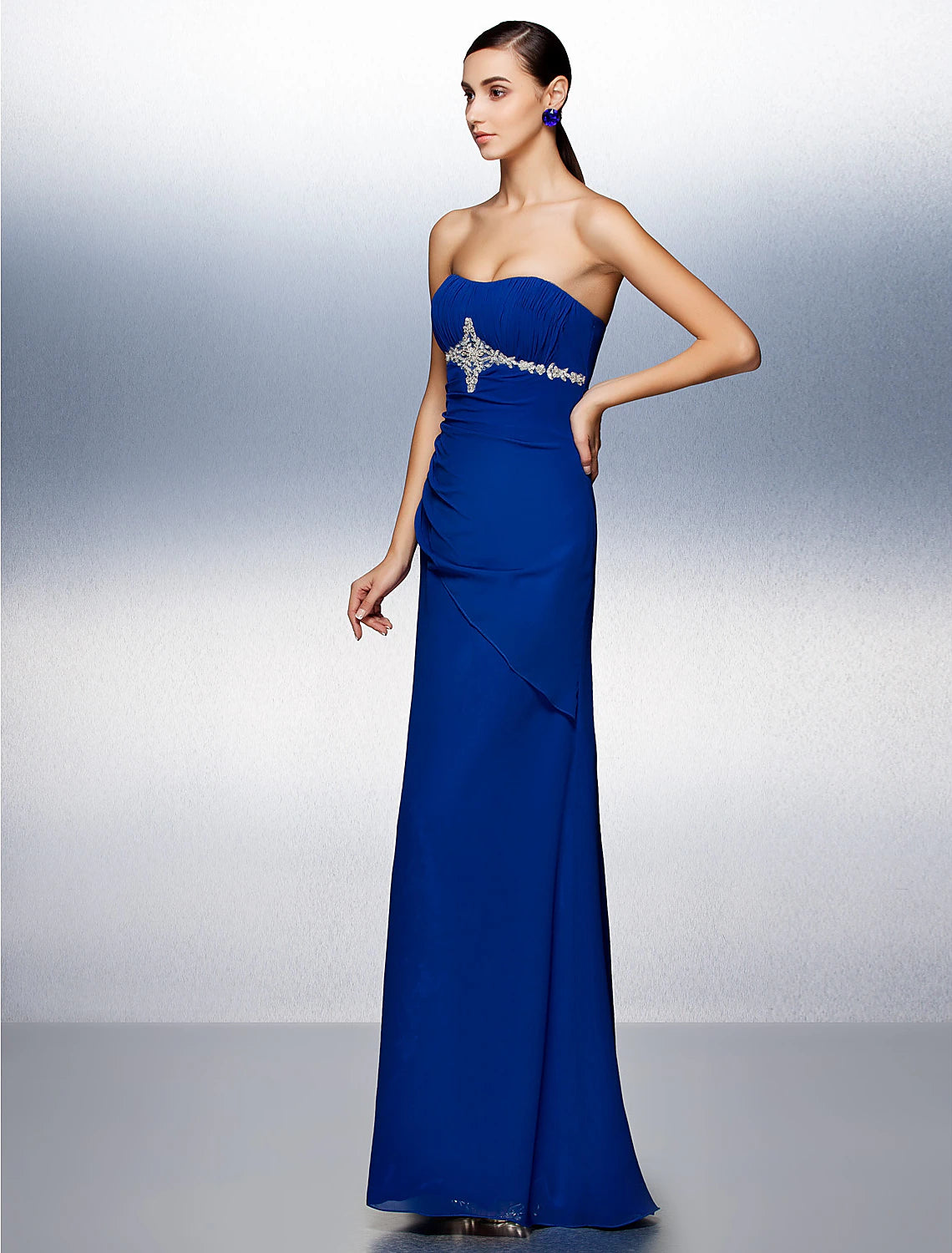 Wholesa Sheath / Column Elegant Dress Formal Evening Floor Length Sleeveless Strapless Chiffon with Beading Draping