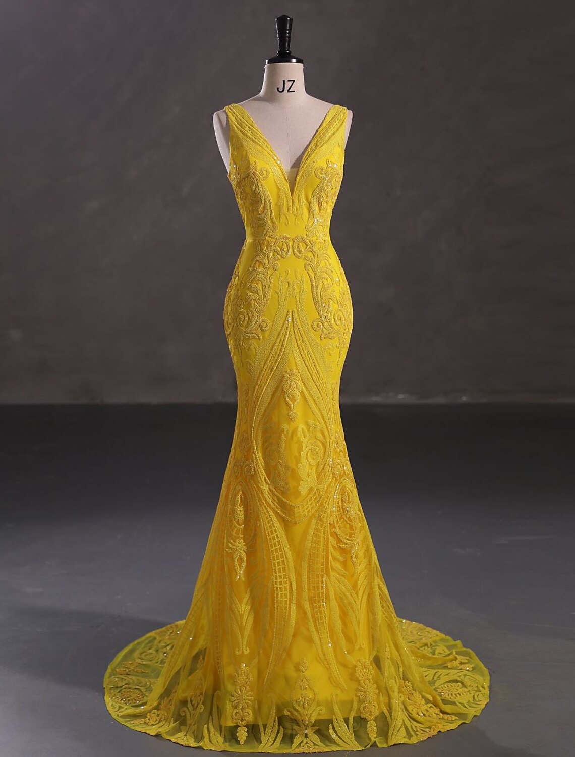 Wholesa Mermaid / Trumpet Evening Gown Sparkle & Shine Dress Engagement Formal Evening Court Train Sleeveless V Neck Sequined with Sequin