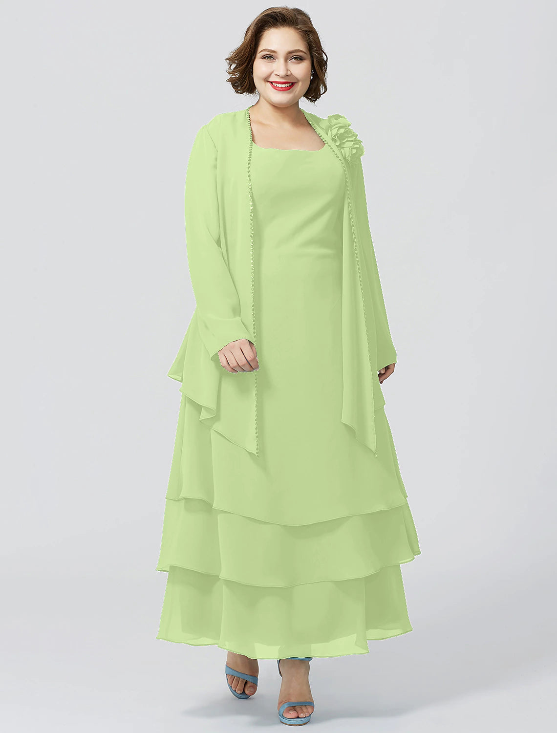 wholesale  A-Line Mother of the Bride Dress Formal Plus Size Elegant Scoop Neck Ankle Length Chiffon Sleeveless yes with Lace