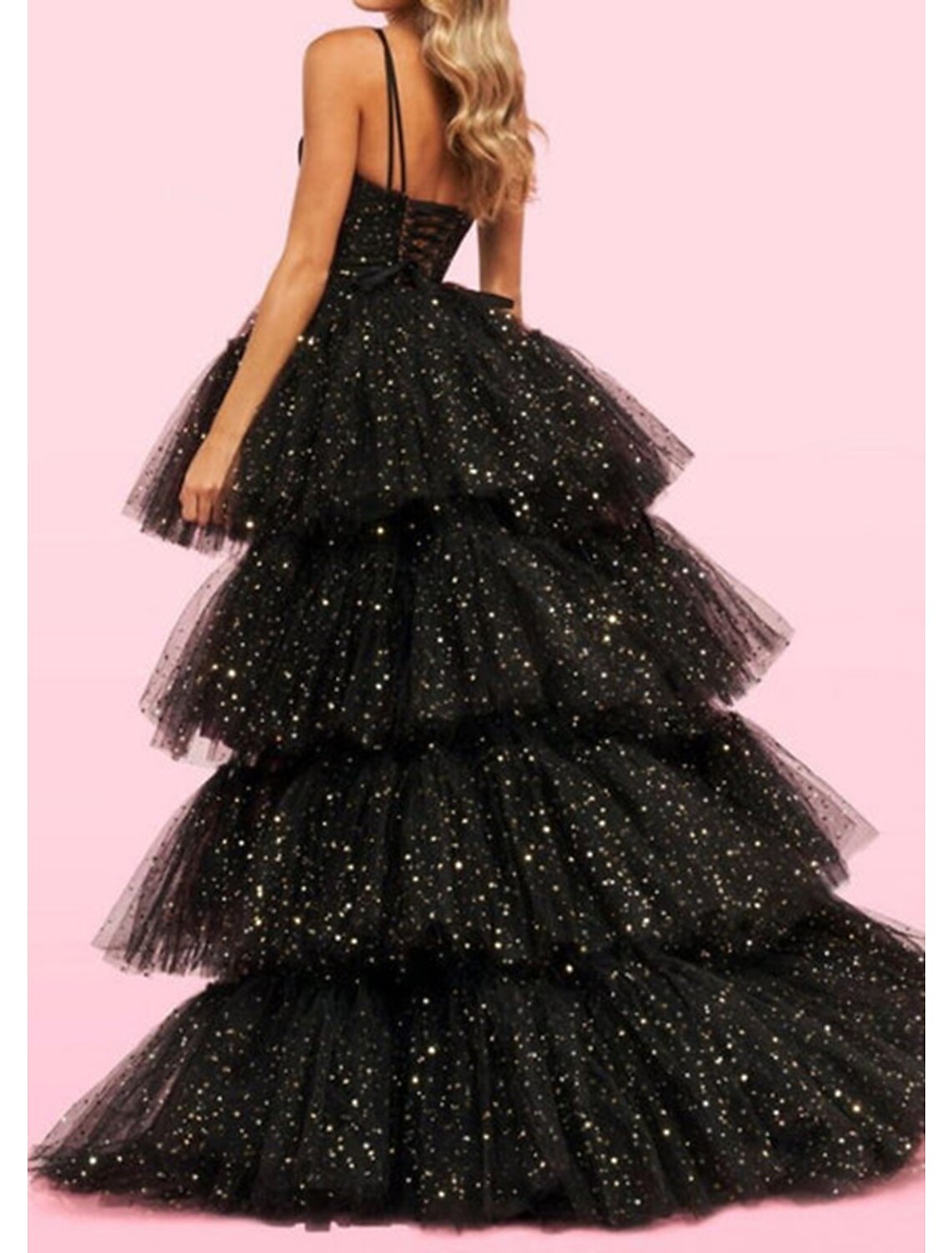 Wholesa A-Line Prom Dresses Black Dress Dress Birthday Asymmetrical Sleeveless Spaghetti Strap Tulle with Ruched Sequin