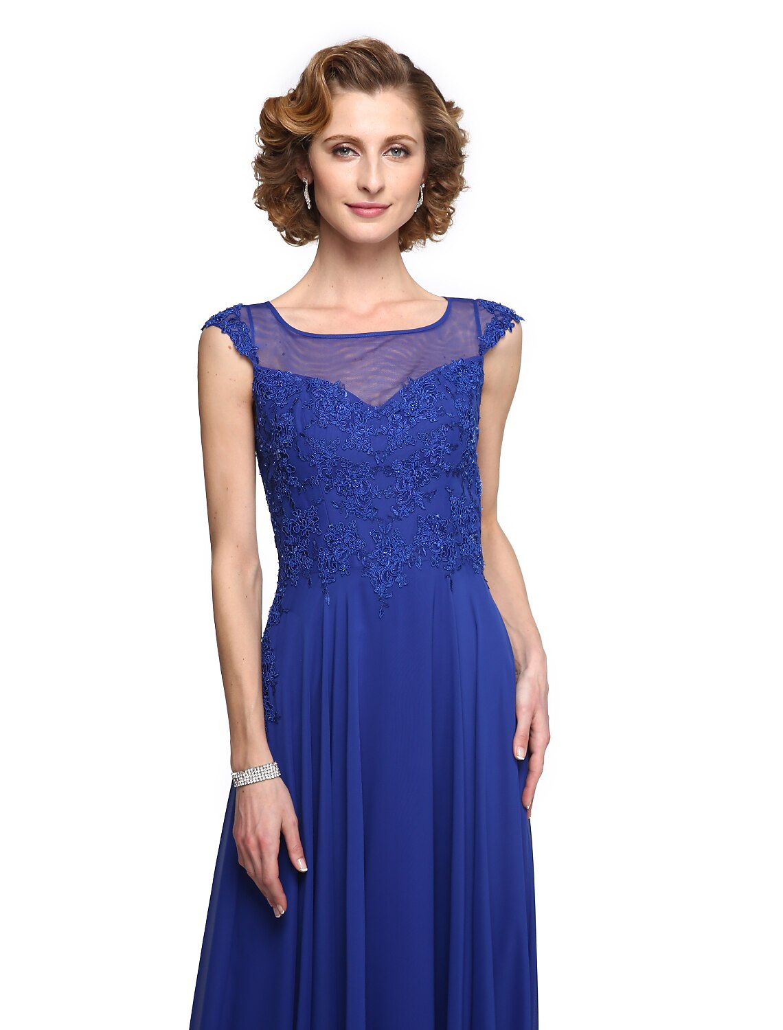 wholesale  A-Line Mother of the Bride Dress Elegant Jewel Neck Ankle Length Chiffon Lace Sleeveless with Appliques