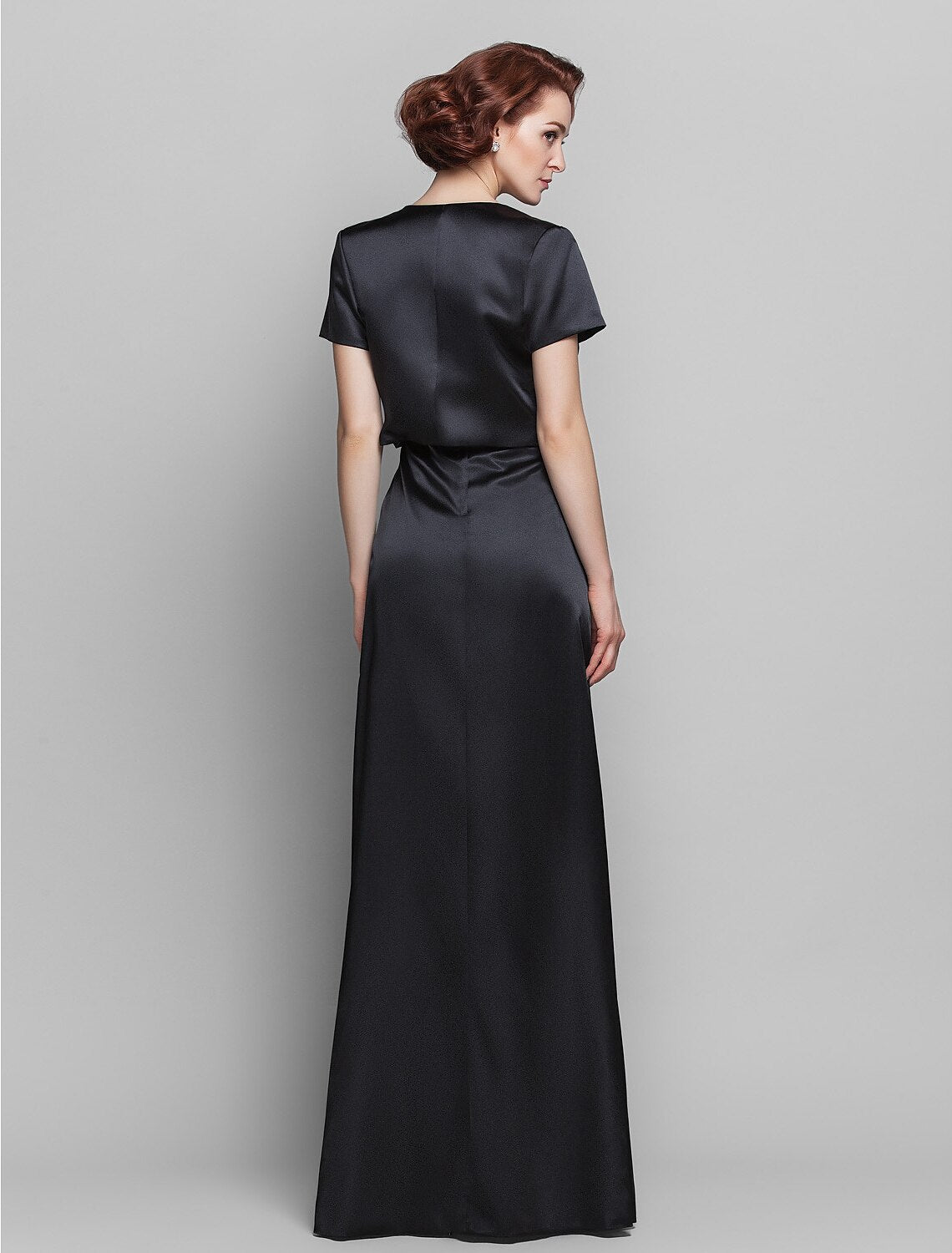 wholesale  Sheath / Column Mother of the Bride Dress Wrap Included Spaghetti Strap Floor Length Stretch Satin Short Sleeve with Ruched Tassel Crystal Brooch