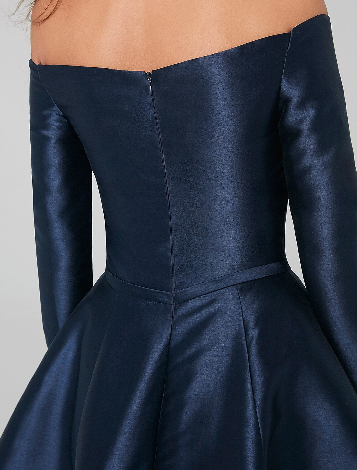 wholesale  A-Line Special Occasion Dresses Party Dress Wedding Guest Cocktail Party Knee Length Long Sleeve Off Shoulder Satin with Pleats
