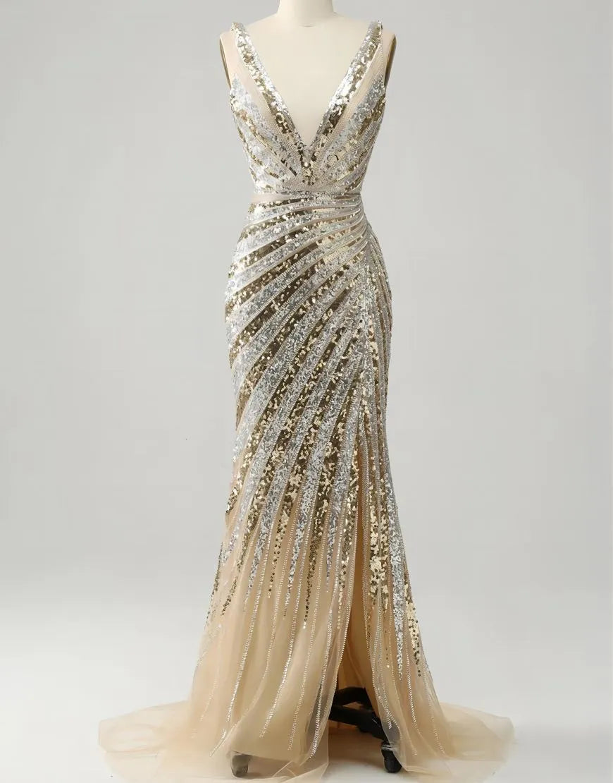 Wholesa Sparkly Sequins Prom Dress With Split