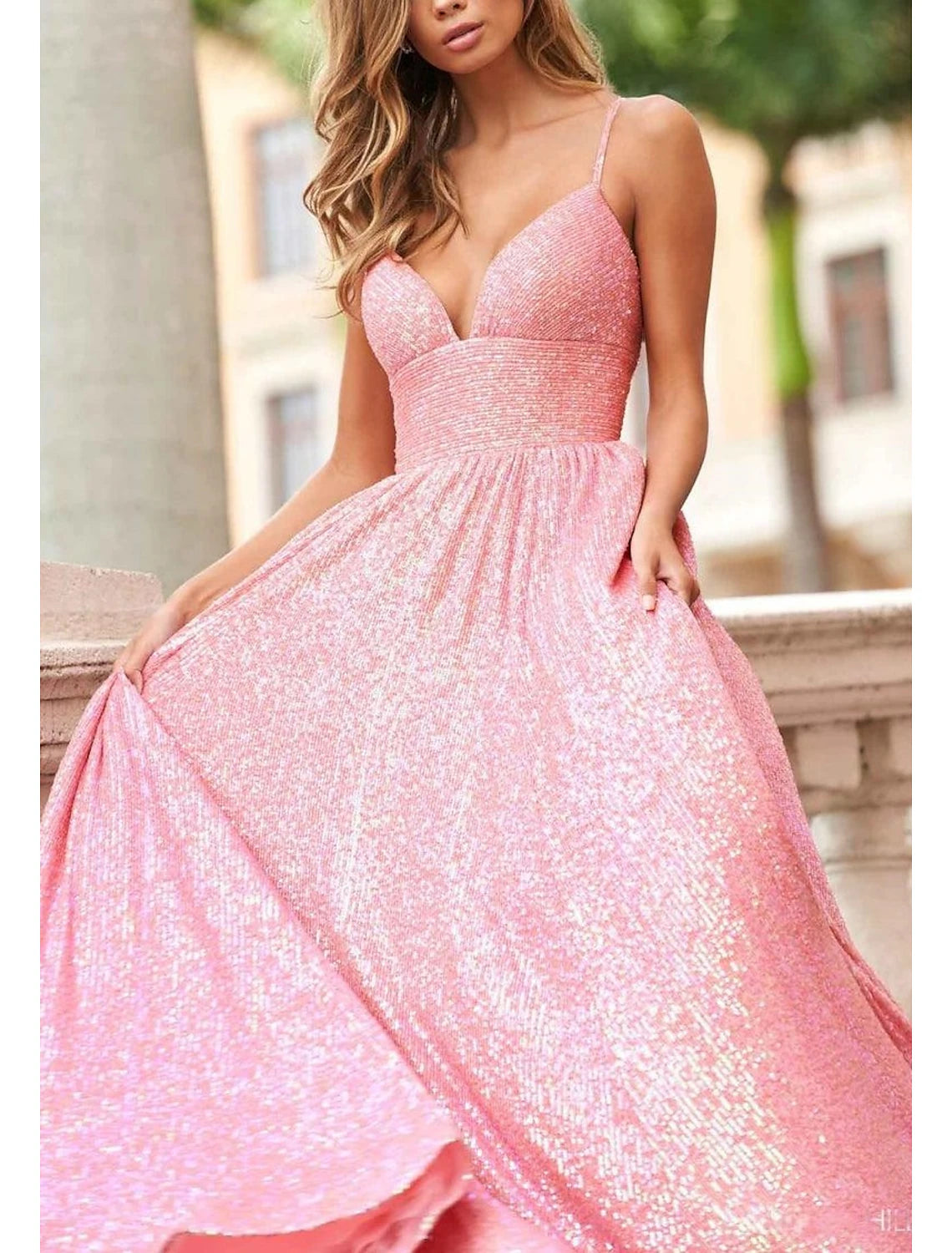 Wholesa  A-Line Prom Dresses Elegant Dress Formal Prom Sweep / Brush Train Sleeveless Spaghetti Strap Tulle with Sequin