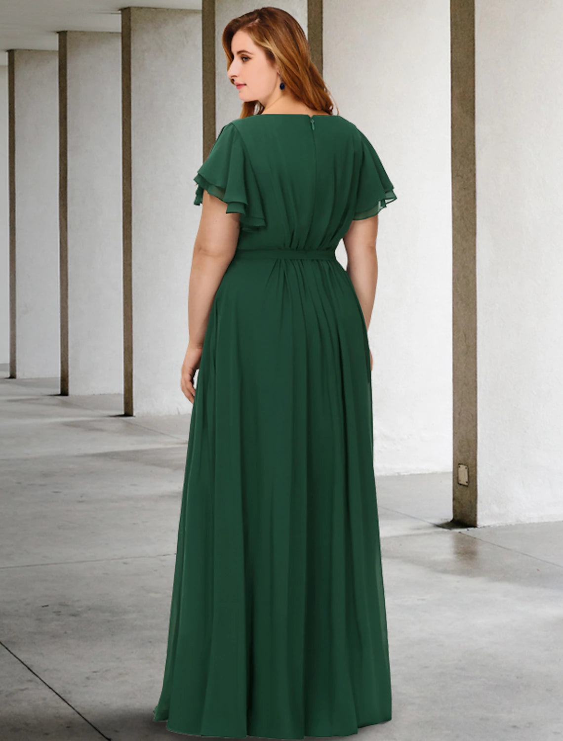 wholesale  A-Line Mother of the Bride Dresses Plus Size Hide Belly Curve Elegant Dress Formal Floor Length Short Sleeve Jewel Neck Chiffon with Pleats
