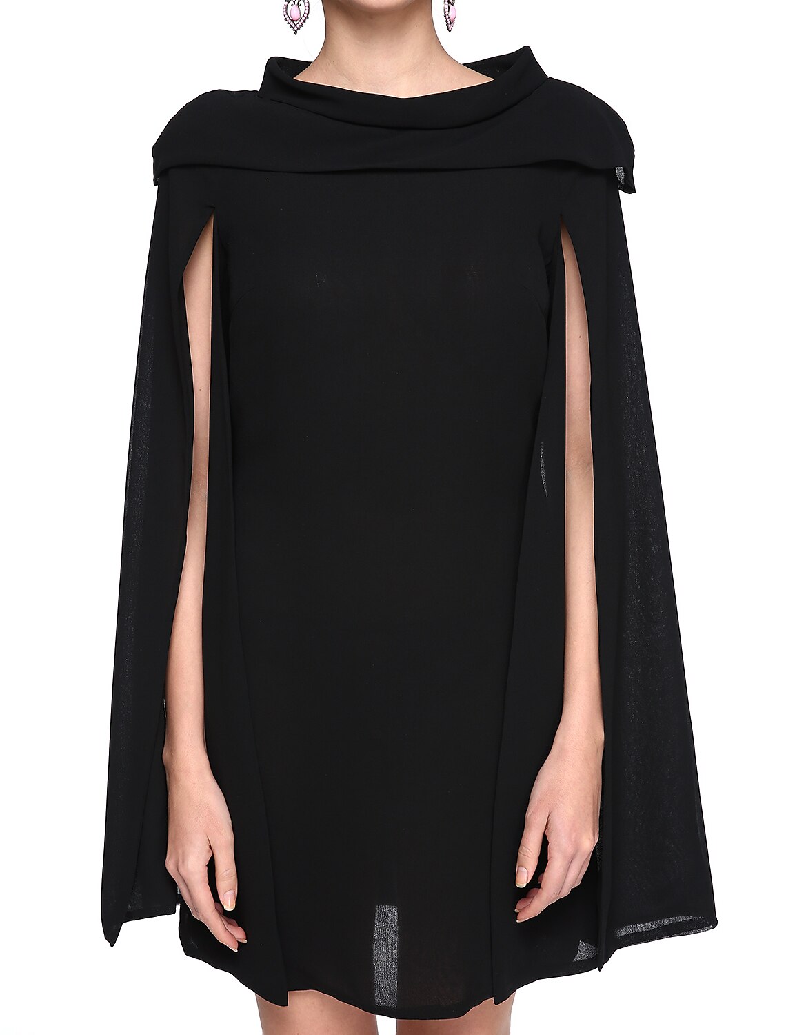 wholesale  A-Line Black Dress Holiday Homecoming Short / Mini Sleeveless Jewel Neck Fall Wedding Guest Chiffon with Pleats