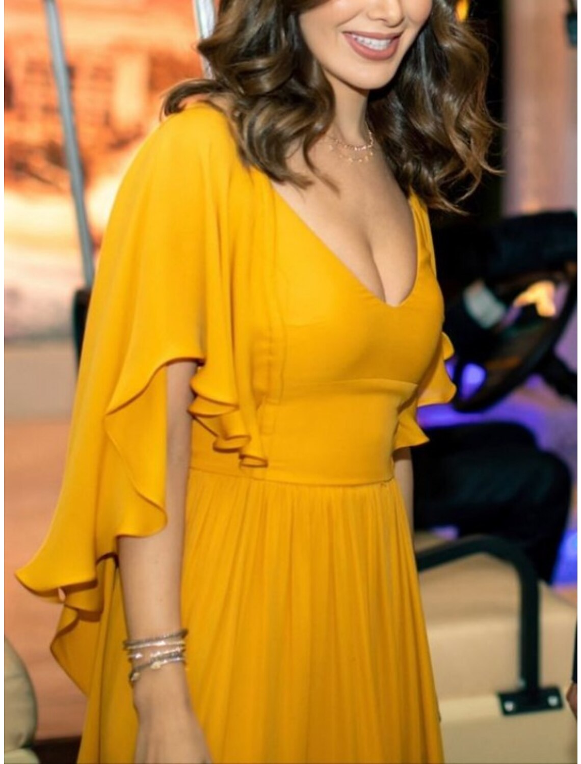 Wholesa Sheath / Column Wedding Guest Dresses Flying Dress Dress Wedding Guest Floor Length Short Sleeve V Neck Chiffon with Pleats Ruffles