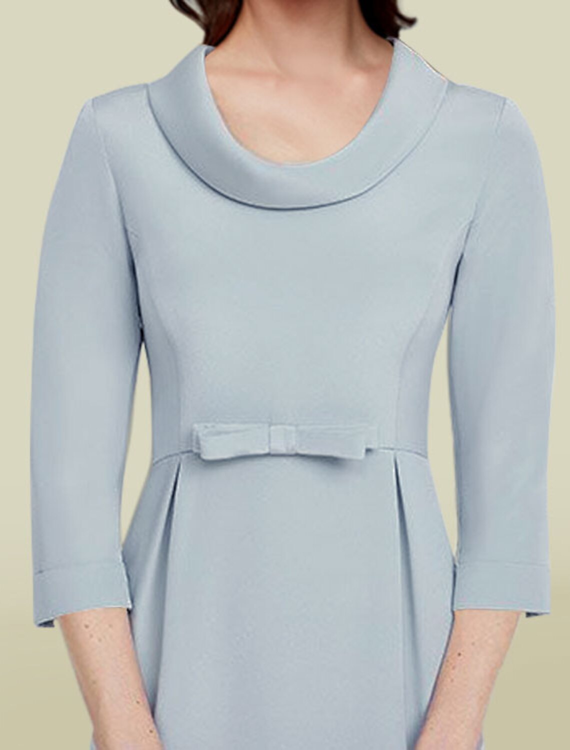 wholesale  Sheath / Column Mother of the Bride Dress Elegant Jewel Neck Tea Length Italy Satin 3/4 Length Sleeve with Sash / Ribbon Bow(s)