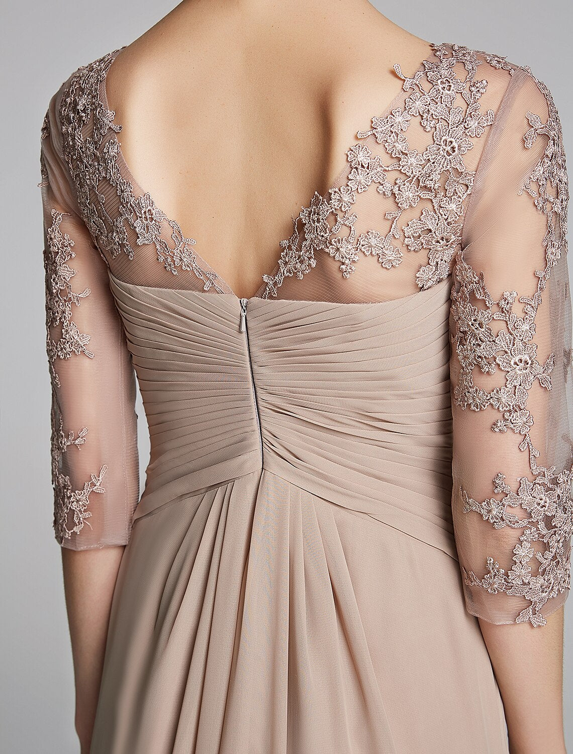 wholesale   A-Line Mother of the Bride Dress Sparkle & Shine Boat Neck Floor Length Chiffon Lace 3/4 Length Sleeve with Crystals Appliques