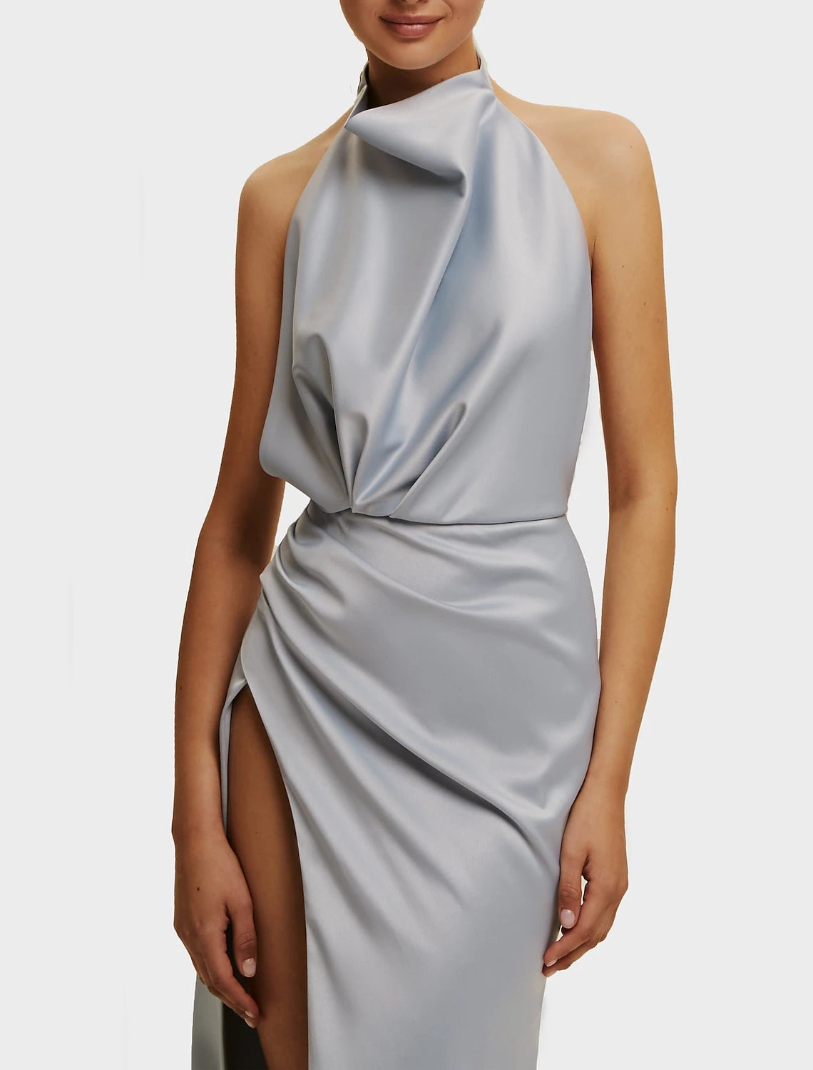 Wholesa Sheath / Column Prom Dresses Elegant Dress Prom Court Train Sleeveless Halter Neck Fall Wedding Guest Satin with Slit Pure Color