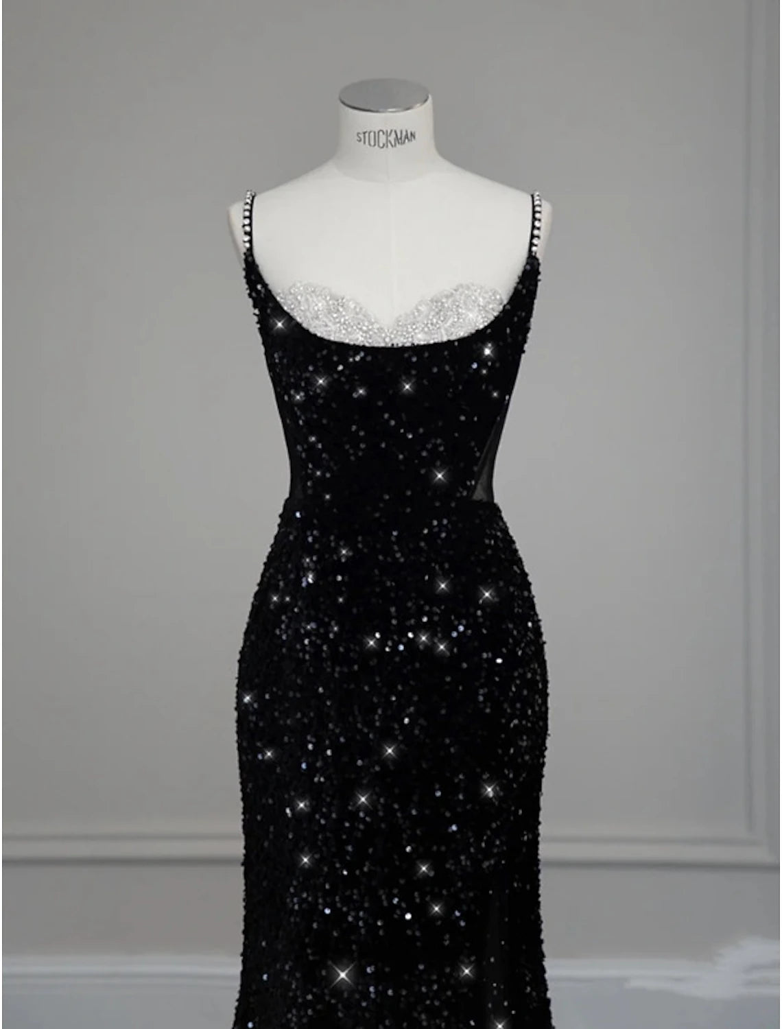 wholesale  Mermaid / Trumpet Evening Gown Sparkle & Shine Dress Formal Wedding Guest Floor Length Sleeveless Spaghetti Strap Sequined with Bow(s) Crystals Sequin