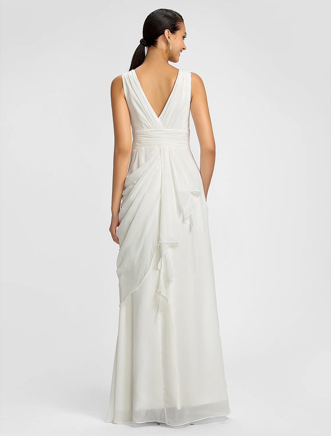 Wholesa Sheath / Column V Neck Floor Length Chiffon Bridesmaid Dress with Draping / Sash / Ribbon / Side Draping