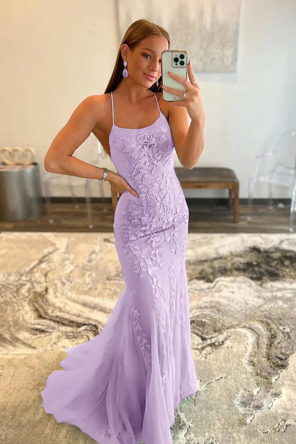 Wholesa Spaghetti Straps Appliques Prom Dress