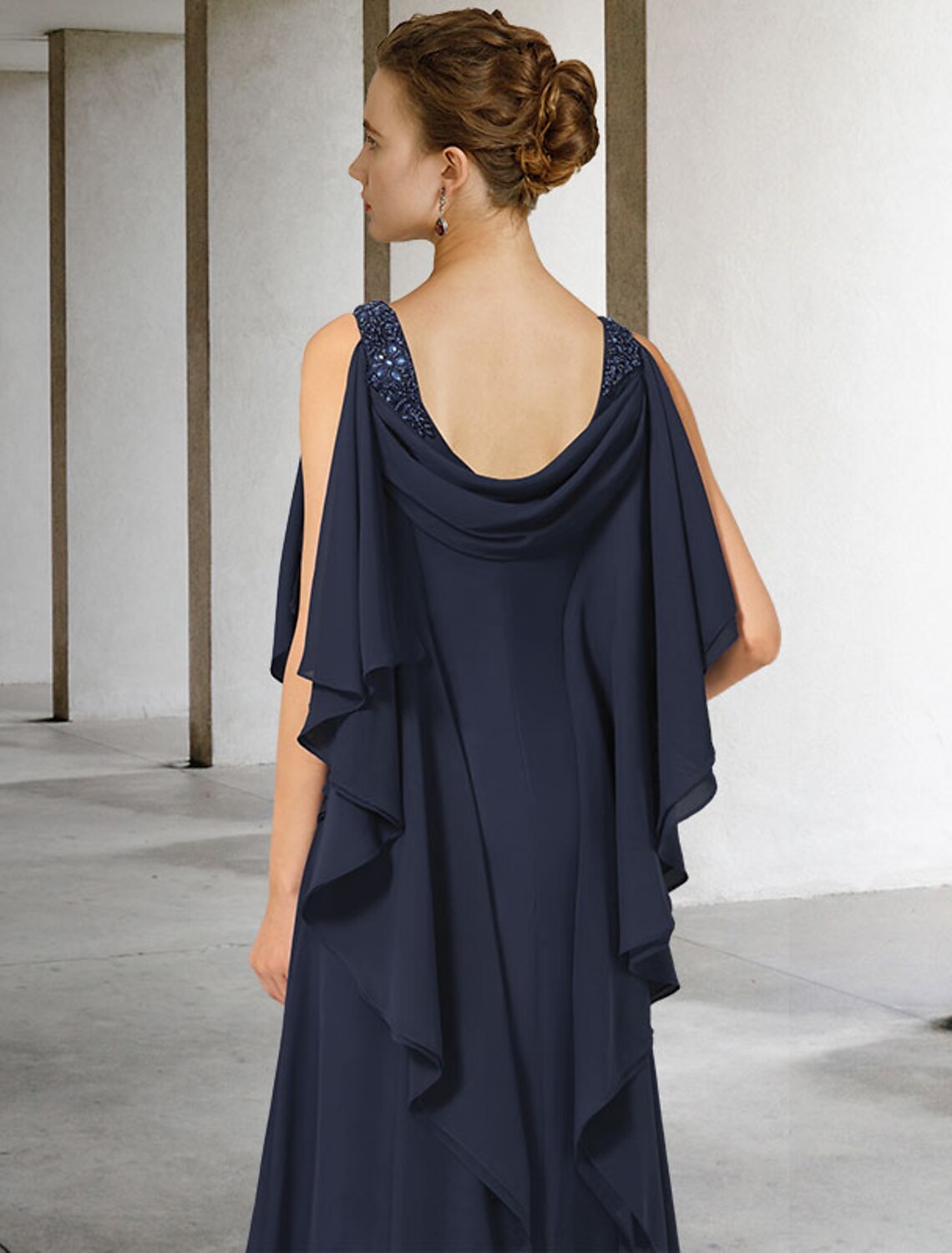 wholesale  A-Line Mother of the Bride Dress Plus Size Elegant V Neck Floor Length Chiffon Short Sleeve with Beading Ruffles