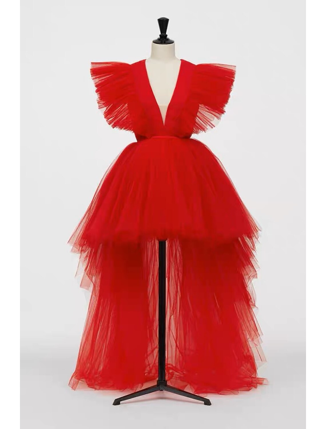 wholesale  A-Line Prom Dresses Vintage Dress Masquerade Party Wear Asymmetrical Sleeveless V Neck Tulle with Fringe