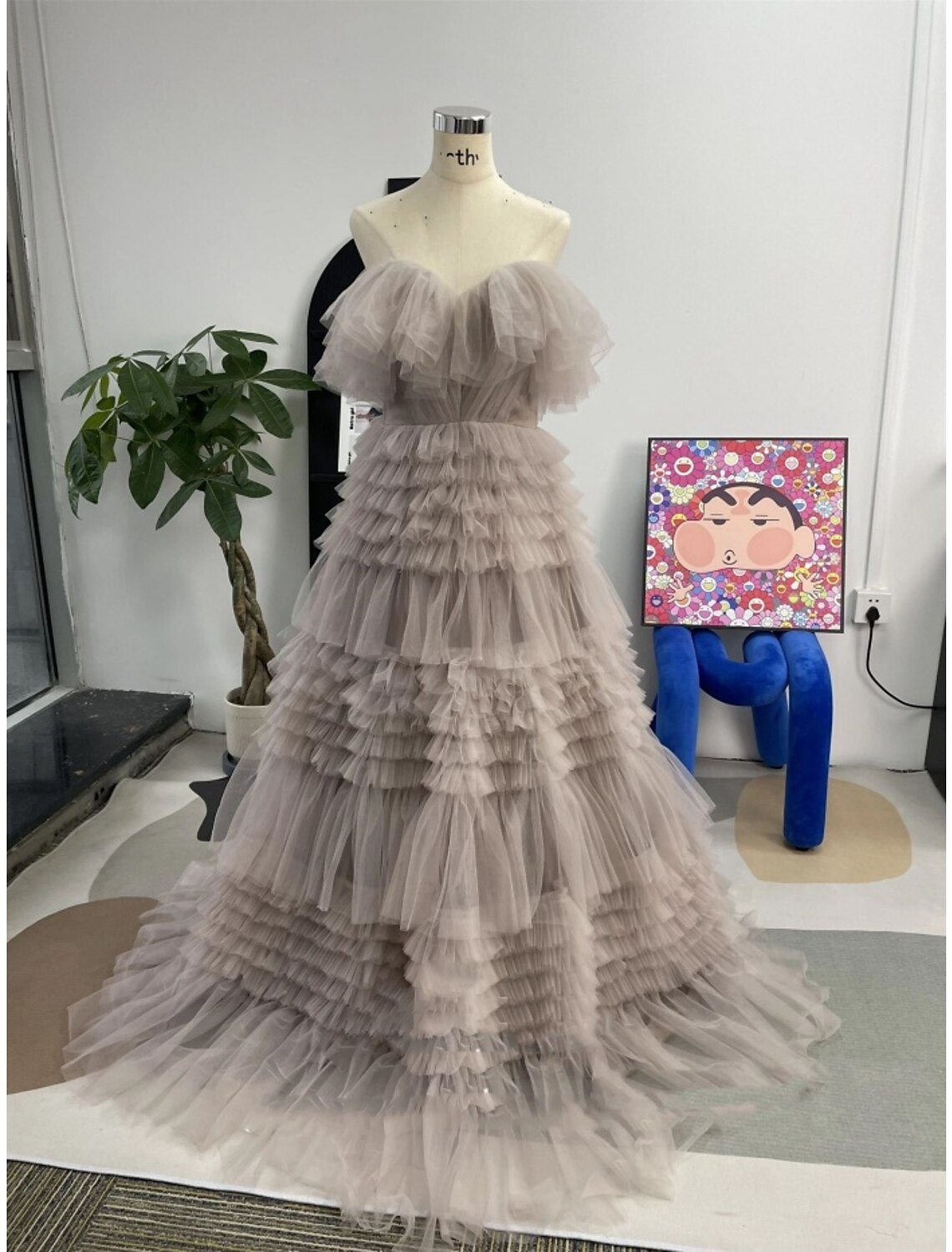 Wholesa  A-Line Prom Dresses Elegant Dress Formal Sweep / Brush Train Sleeveless Strapless Tulle with Pleats Ruffle