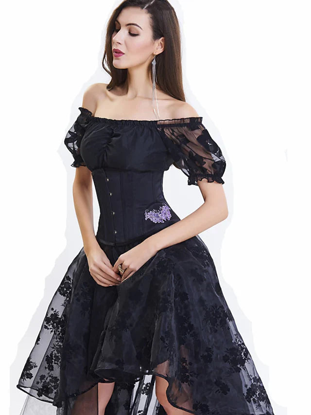Wholesa A-Line Prom Dresses Vintage Dress Masquerade Asymmetrical Short Sleeve Off Shoulder Lace with Embroidery Appliques