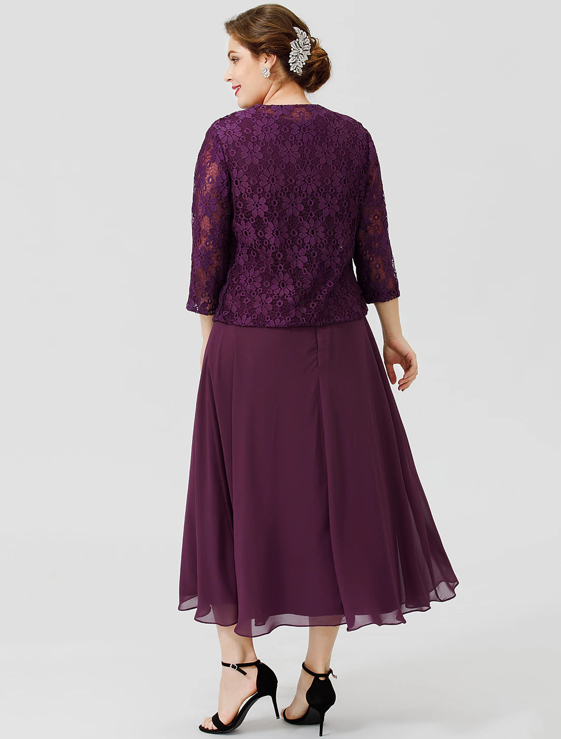 wholesale  A-Line Mother of the Bride Dress Formal Classic & Timeless Elegant & Luxurious Plus Size Scoop Neck Tea Length Chiffon Floral Lace Sleeveless yes with Sash / Ribbon Pleats