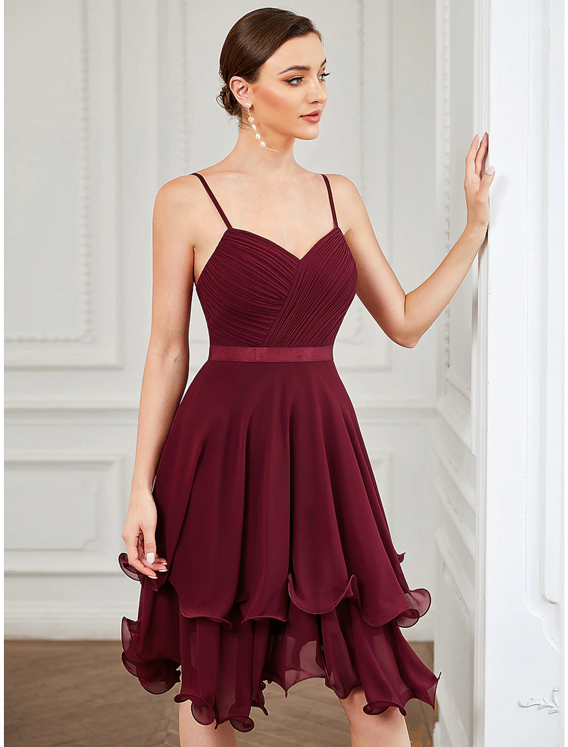 Wholesa A-Line Homecoming Dresses Tiered Plisse Dress Homecoming Prom Short / Mini Sleeveless Sweetheart Chiffon with Pure Color Tiered