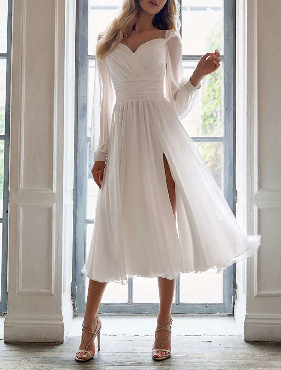 Wholesa Reception Simple Wedding Dresses Wedding Dresses Sheath / Column Illusion Neck Half Sleeve Short / Mini Lace Bridal Gowns With Appliques