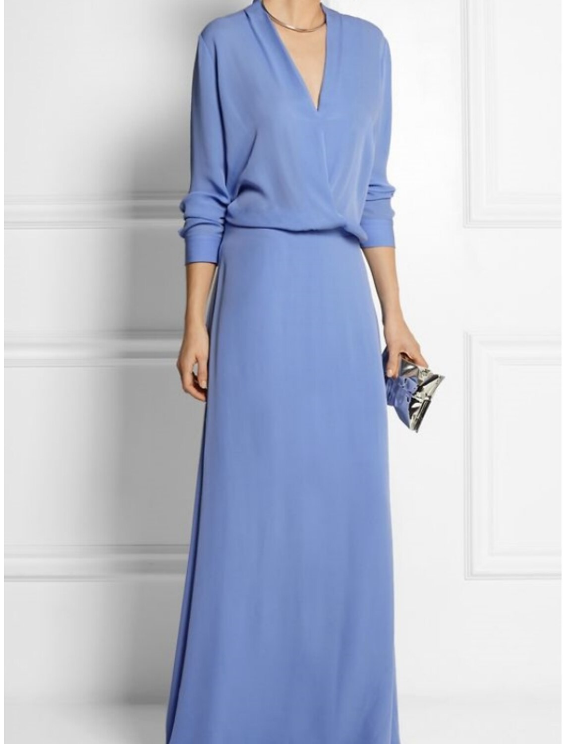 Wholesa Sheath / Column Mother of the Bride Dress Wedding Guest Elegant Simple V Neck Sweep / Brush Train Chiffon Long Sleeve with Solid Color