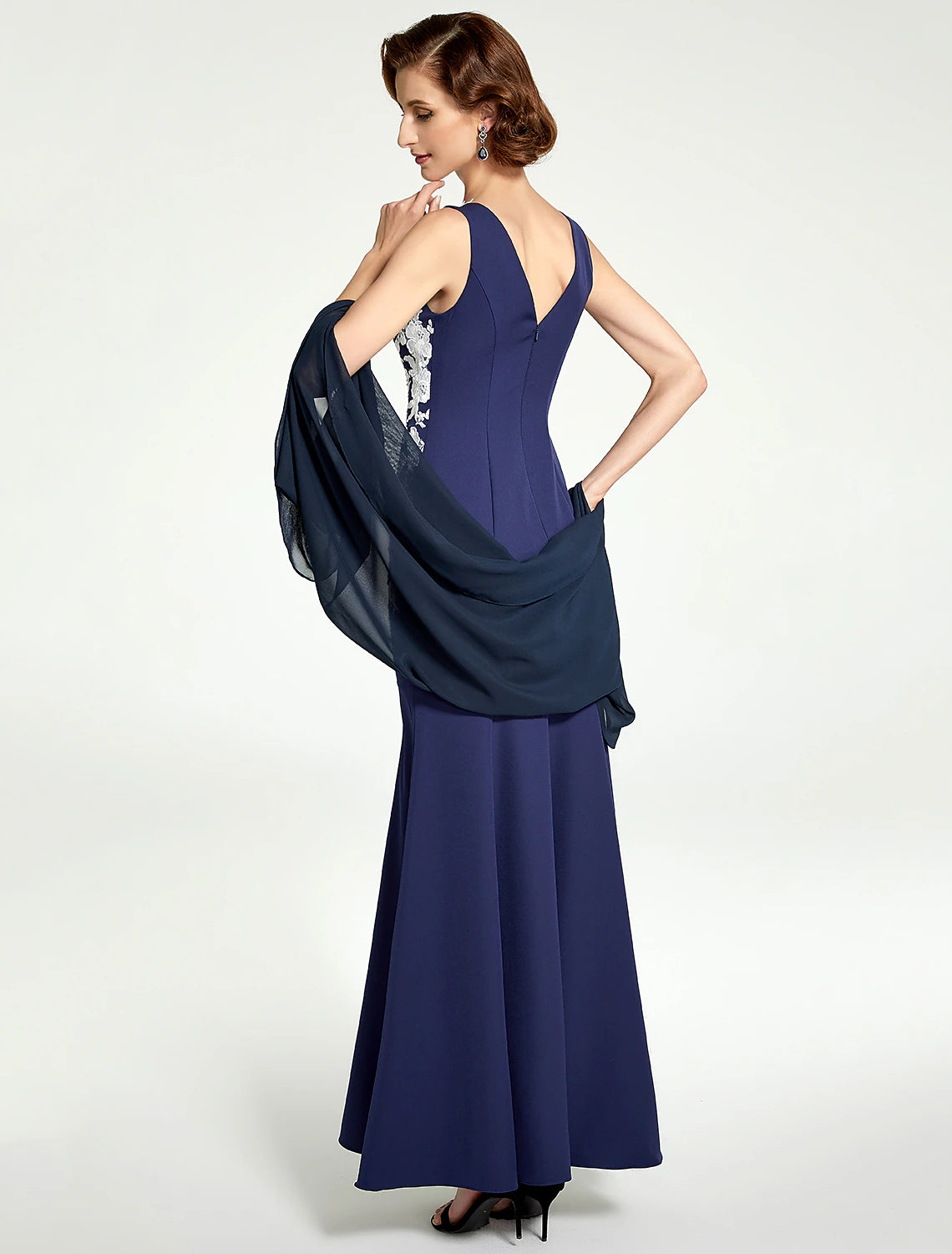 wholesale  Mermaid / Trumpet Mother of the Bride Dress Jewel Neck Floor Length Chiffon Lace Sleeveless with Lace