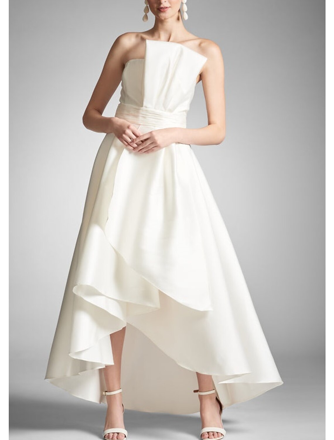 Wholesa A-Line Prom Dresses Elegant Dress Formal Prom Asymmetrical Sleeveless Strapless Taffeta with Ruched