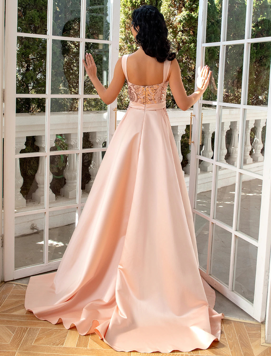 Wholesa Mermaid / Trumpet Evening Gown Luxurious Dress Wedding Party Floor Length Sleeveless V Neck Detachable Satin with Sequin Slit