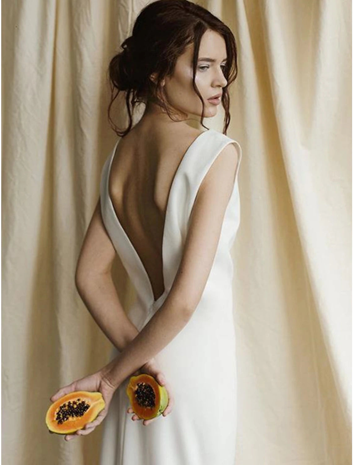 wholesale  Reception Open Back Casual Wedding Dresses Sheath / Column Scoop Neck Sleeveless Sweep / Brush Train Satin Bridal Gowns With Solid Color Summer Fall Wedding Party