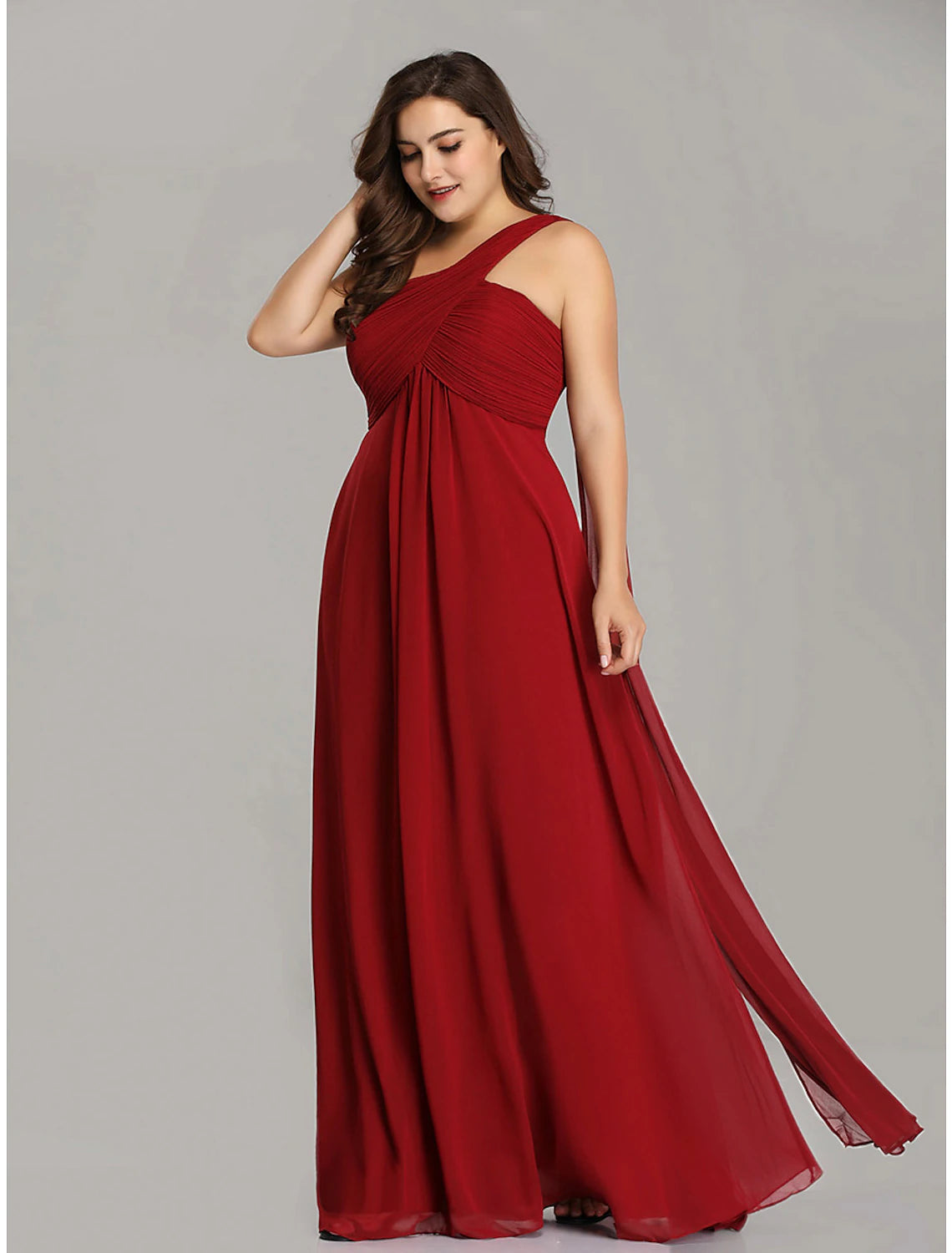 Wholesa  A-Line Evening Gown Empire Dress Wedding Guest Formal Evening Floor Length Sleeveless One Shoulder Bridesmaid Dress Chiffon Backless with Pleats Draping